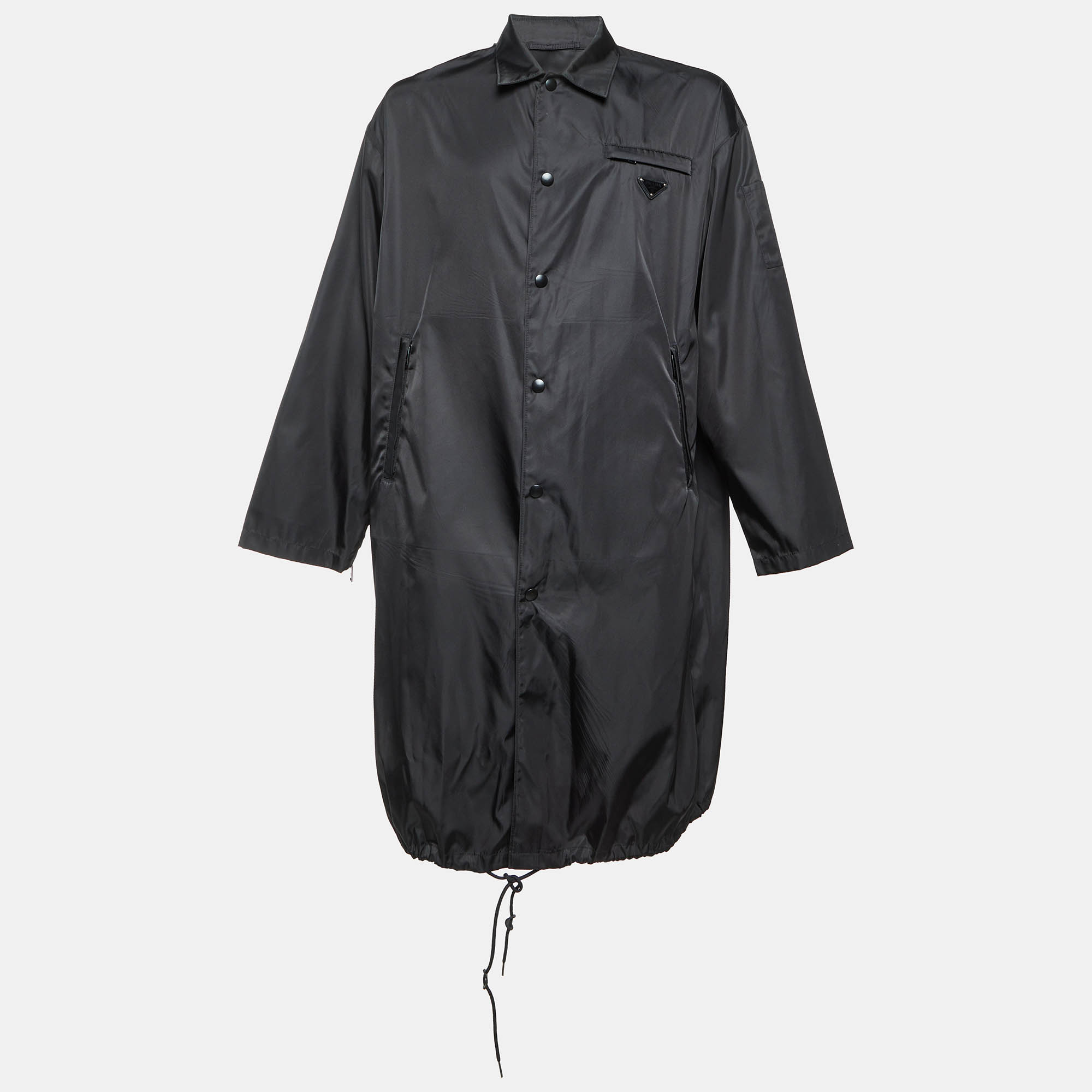 

Prada Black Logo Detail Nylon Mid-Length Trench Coat XL