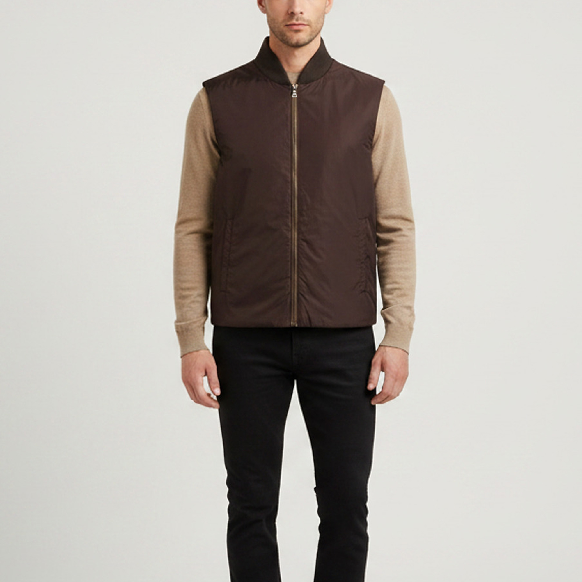 

Prada Brown Nylon Zip-Front Vest XL