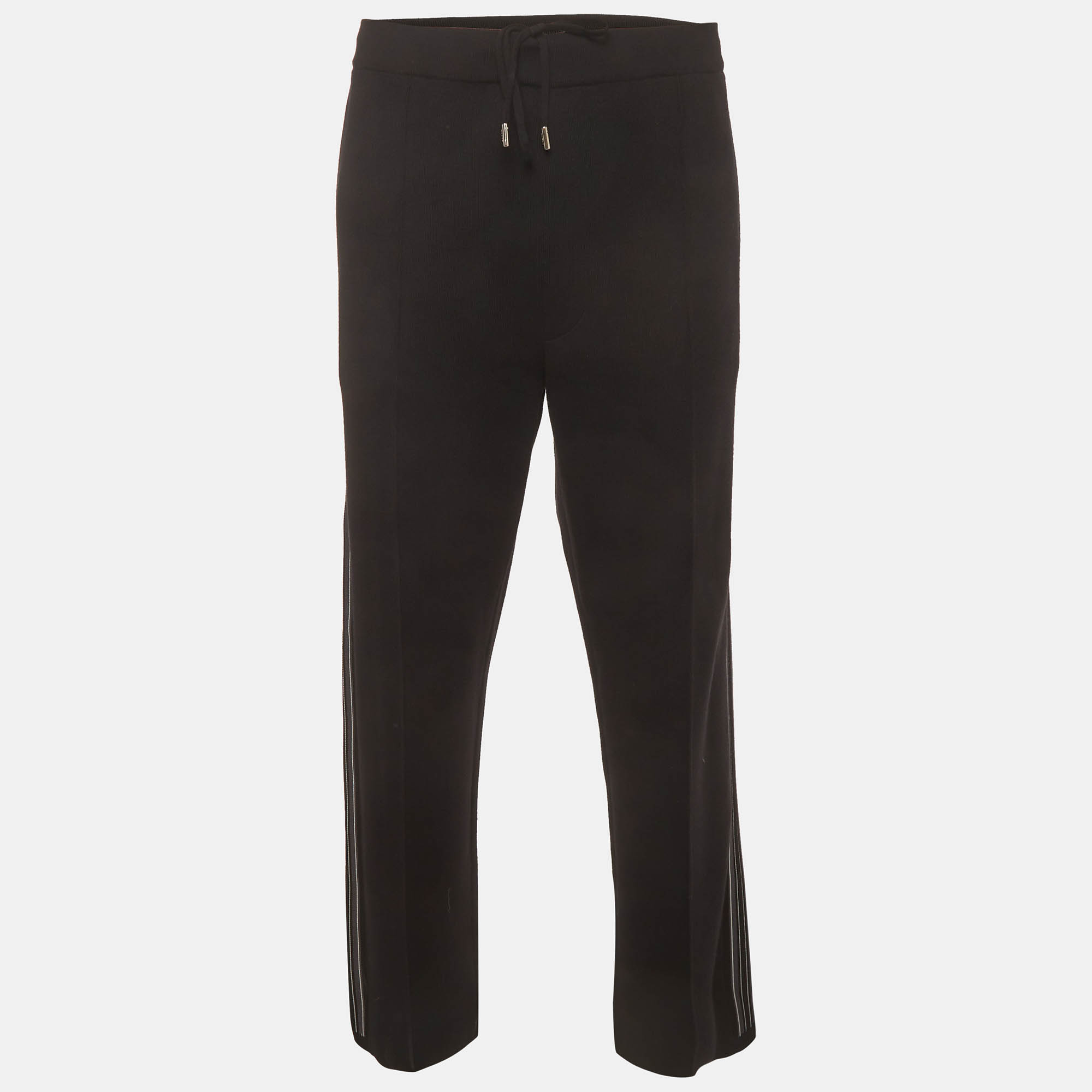 Pre-owned Prada Black Knit Side Stripe Straight Fit Pants Xxl