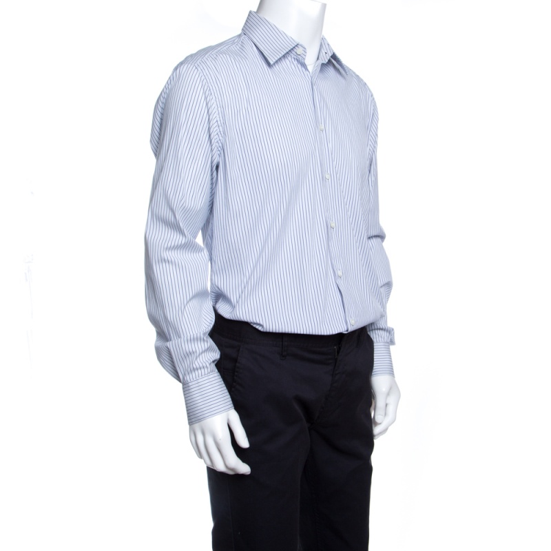 

Prada White and Blue Striped Button Front Long Sleeve Shirt