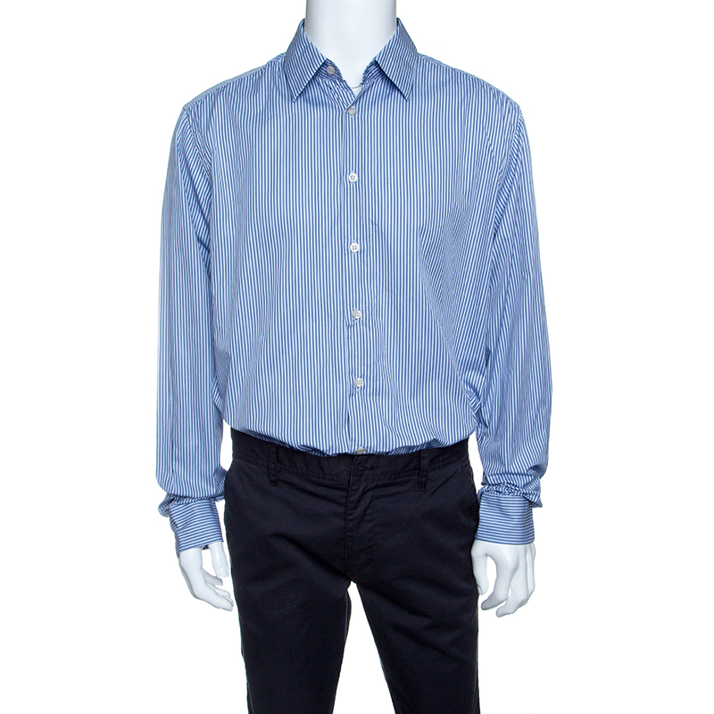 Prada Blue Striped Cotton Long Sleeve Button Front Shirt 3XL Prada ...