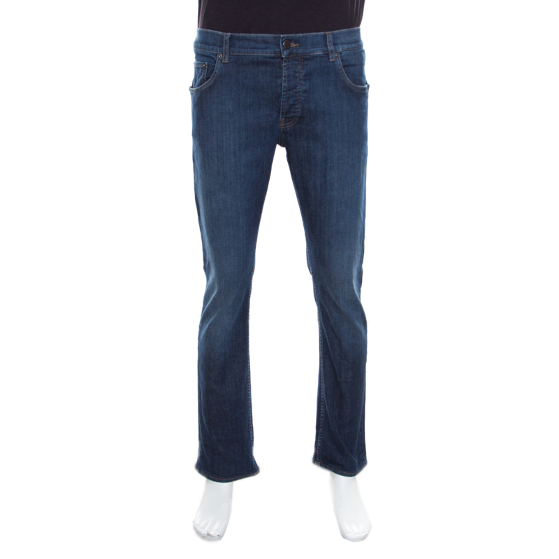 Pre Owned Prada Indigo Dark Wash Faded Effect Denim Tight Fit Jeans L