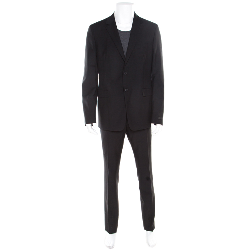 Prada Black Wool and Mohair Tailored Suit 2XL