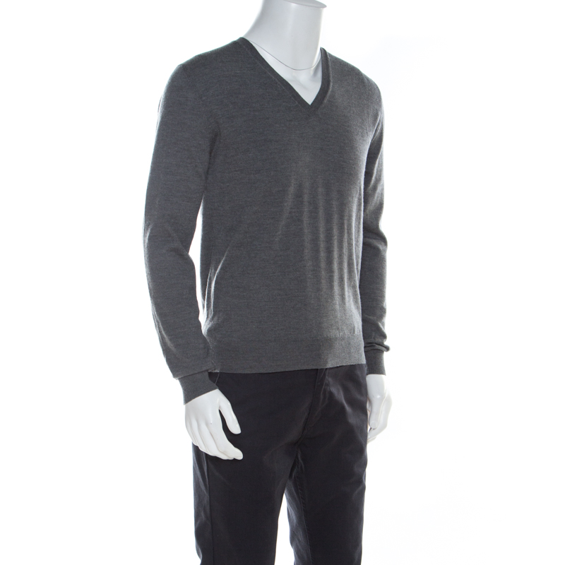 

Prada Grey Wool Light V Neck Sweater