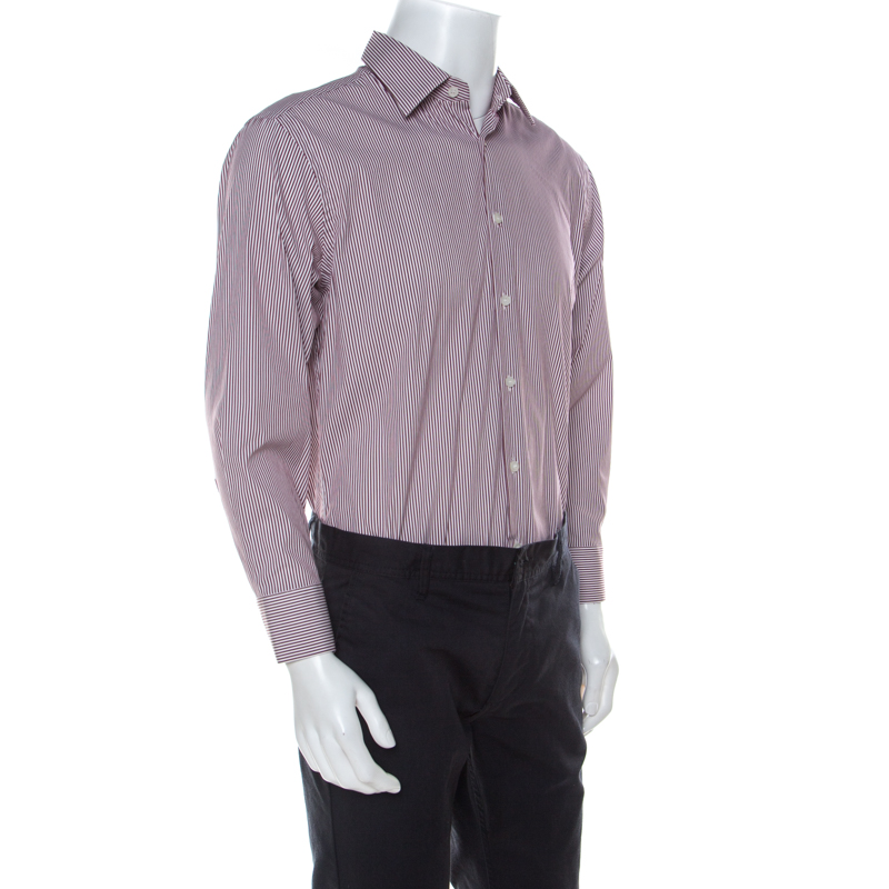 

Prada White and Brown Striped Cotton Long Sleeve Shirt, Multicolor