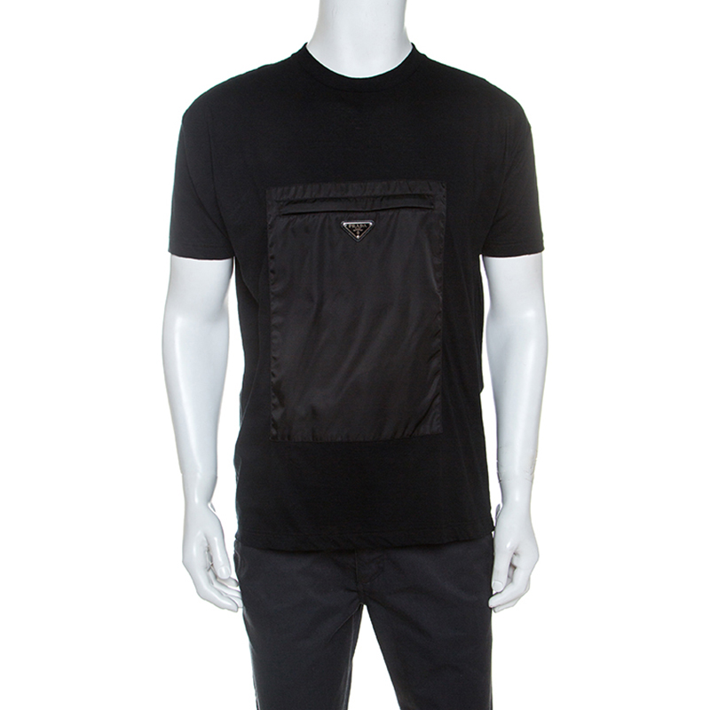 Pre Owned Prada Black Cotton Front Patch Pocket Detail T-Shirt L