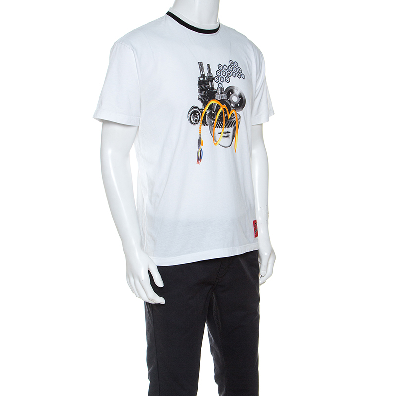 

Prada White Cotton Graphic Print Crew Neck T-Shirt