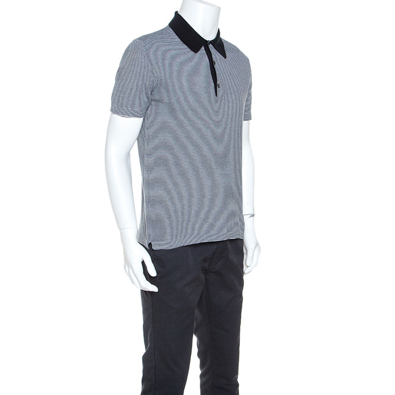 

Prada Black & White Cotton Striped Polo T-Shirt