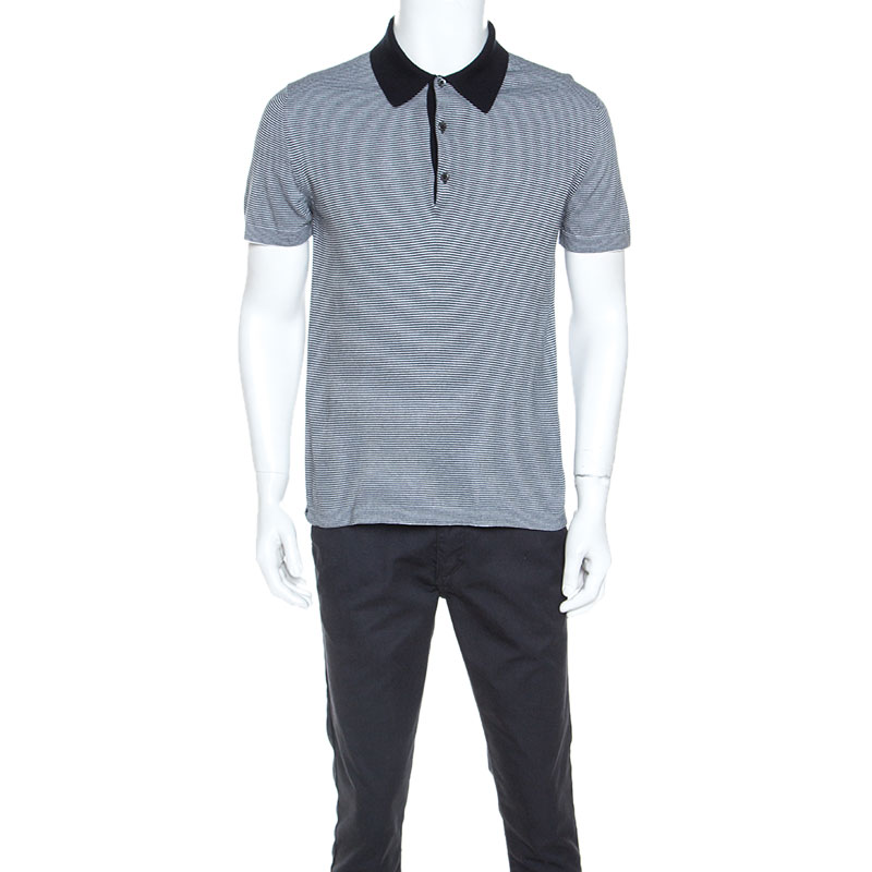 Prada Black & White Cotton Striped Polo T-Shirt M Prada | TLC