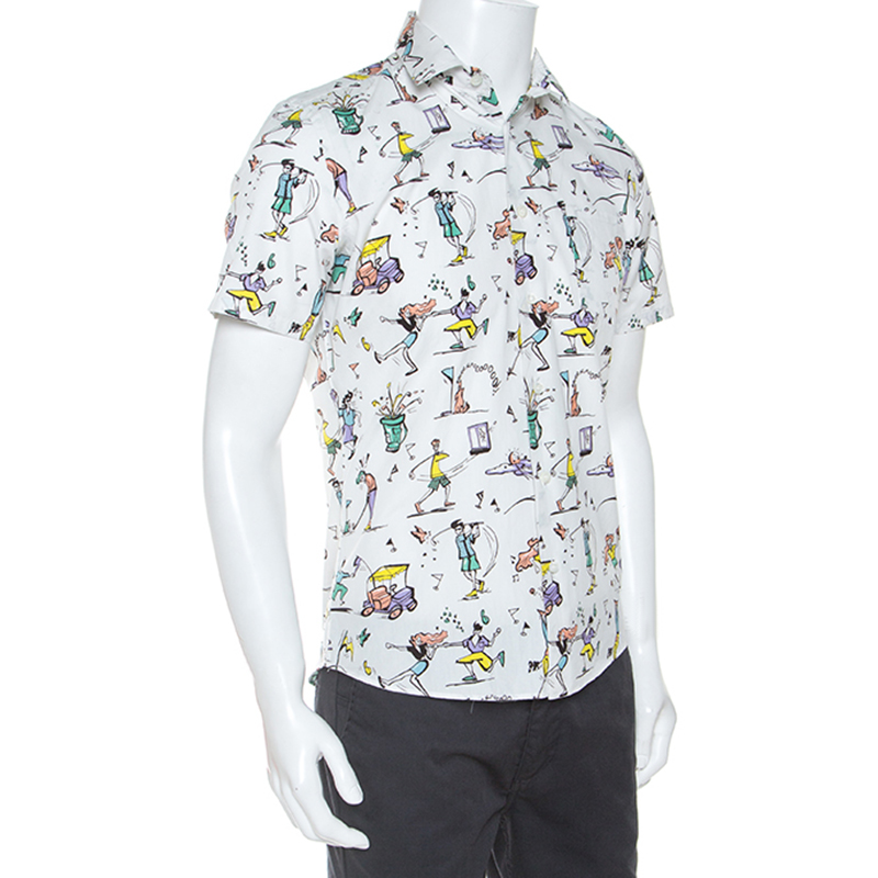 

Prada White Printed Cotton Short Sleeve Shirt