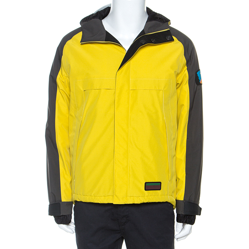 Pre-owned Prada Yellow And Grey Technical Fabric Zip Front Jacket M