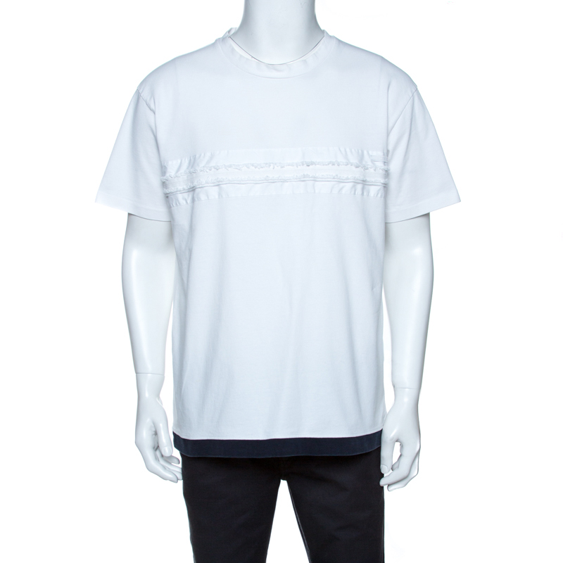 Pre Owned Prada White Cotton Fringe Detail T Shirt XXL 