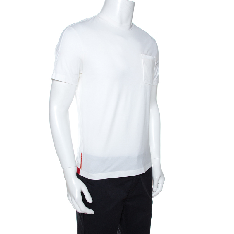 

Prada White Stretch Cotton Contrast Hem Detail T-Shirt