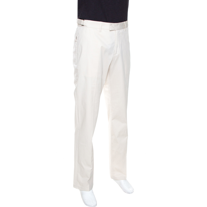 

Prada Cream Cotton Straight Fit Trousers