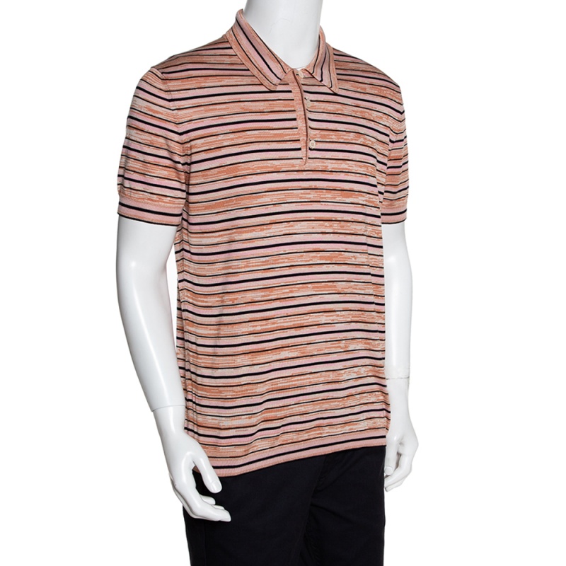 

Prada Pink Silk Knit Striped Polo T Shirt