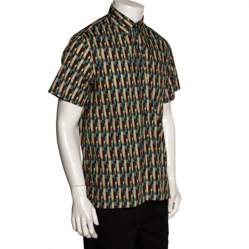 

Prada Multicolor Cotton Abstract Print Short Sleeve Shirt