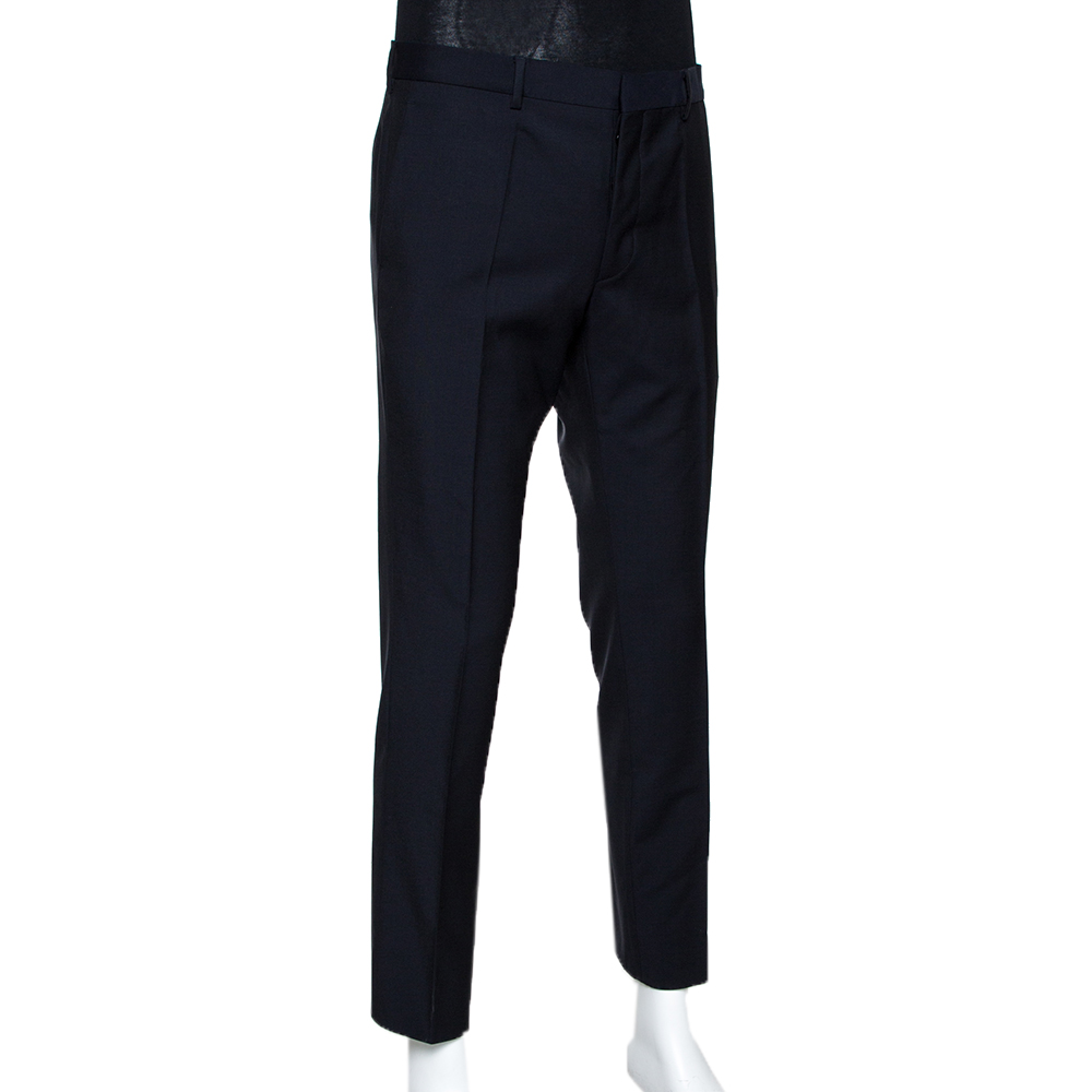 

Prada Navy Blue Mohair & Wool Tailored Slim Fit Trousers