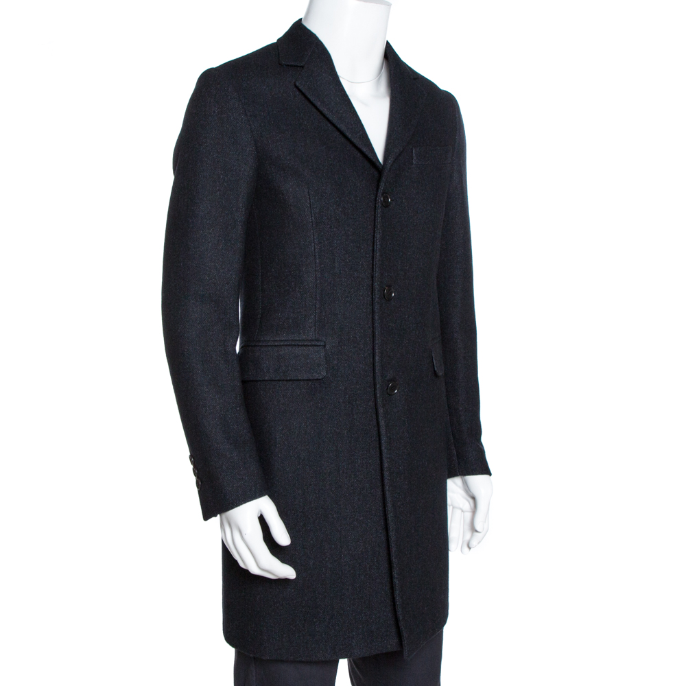 

Prada Charcoal Grey Felted Wool Button Front Coat