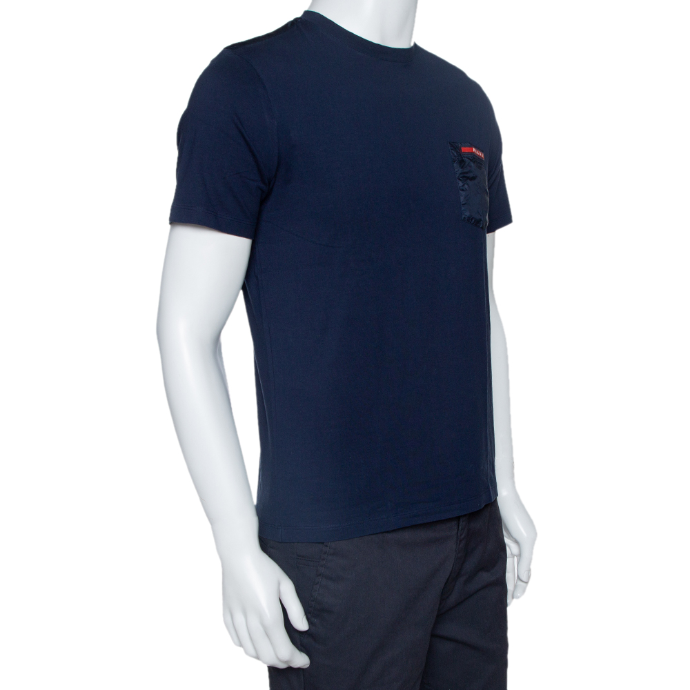 

Prada Navy Blue Cotton Pocket Detail Crew Neck T-Shirt