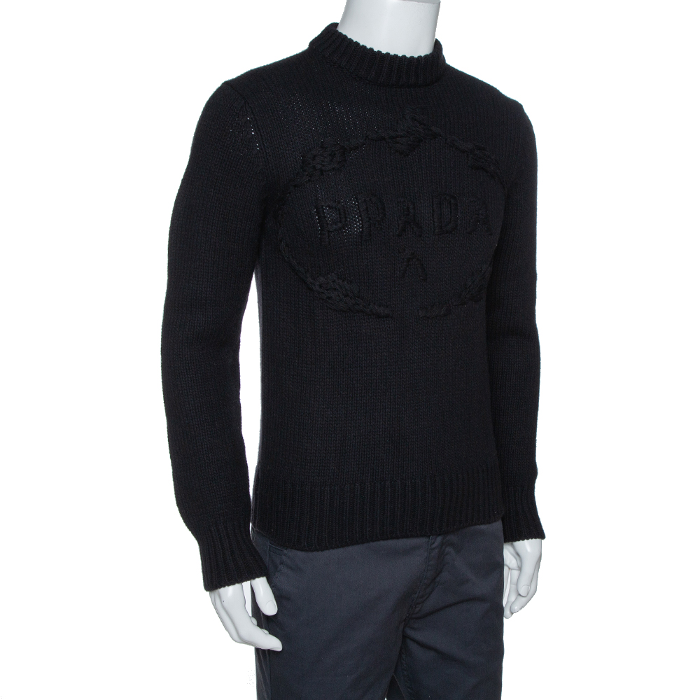 

Prada Black Cashmere & Wool Knit Logo Embroidered Jumper