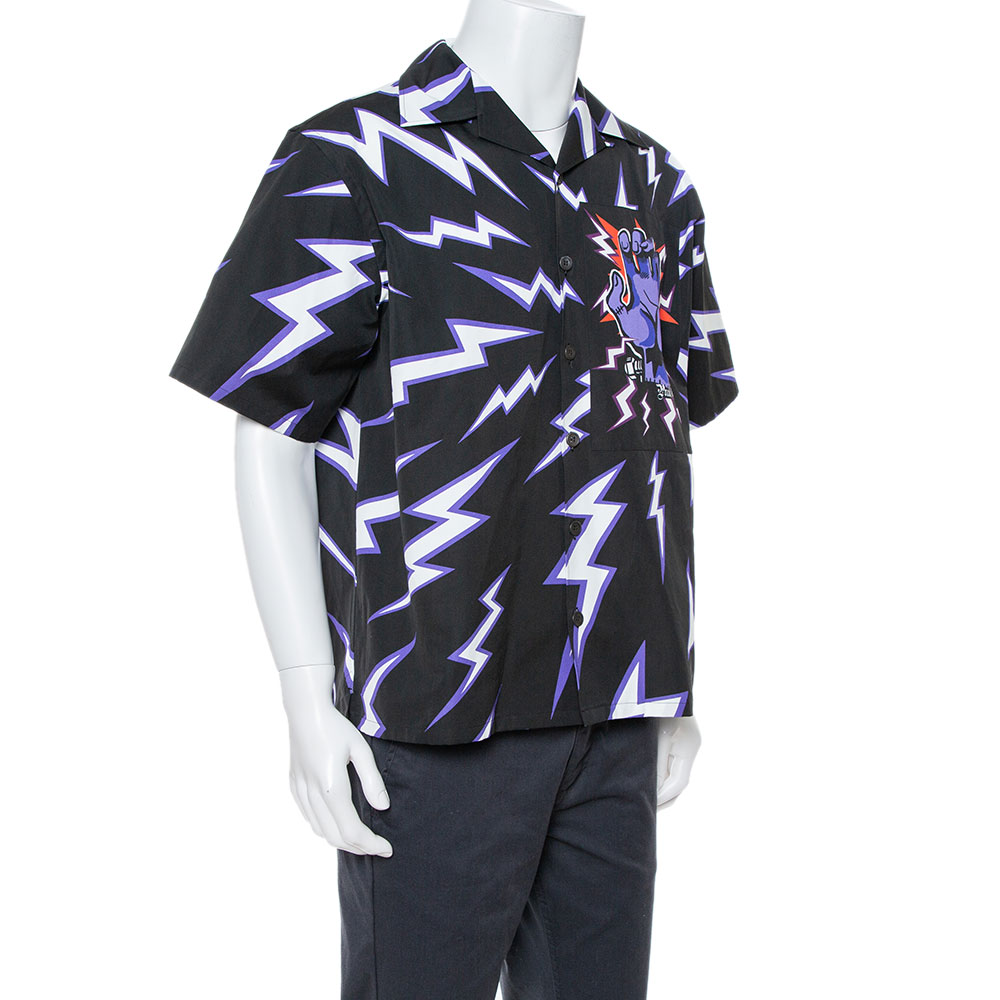 

Prada Black Frankenstein Hand Print Cotton Oversized Shirt