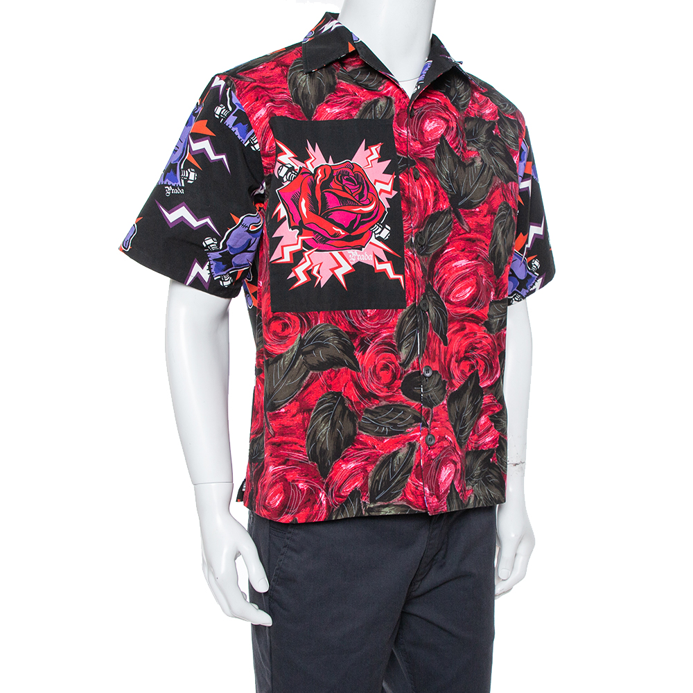 

Prada Multicolor Floral Printed Cotton Bowling Shirt