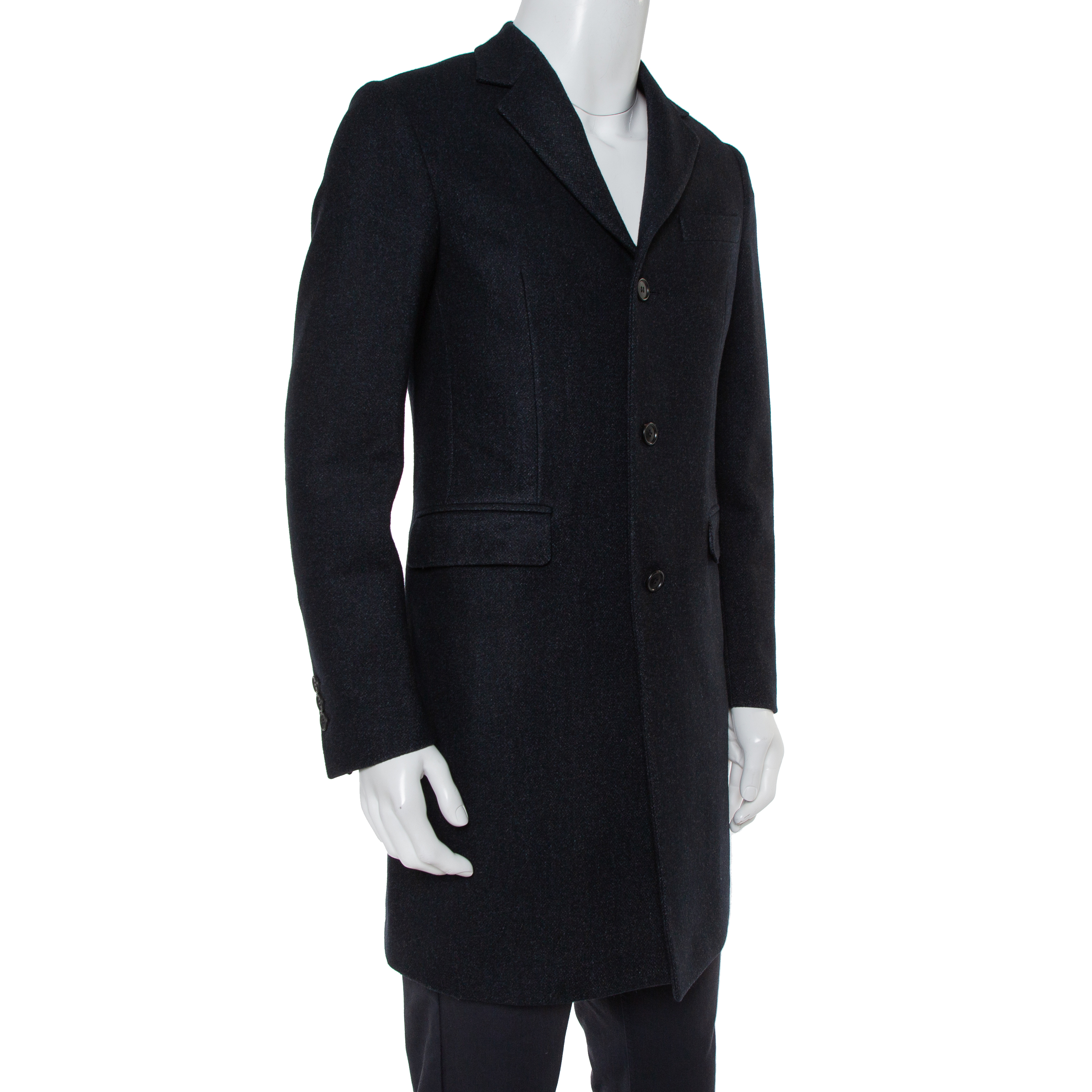 

Prada Midnight Blue Felted Wool Button Front Coat, Navy blue