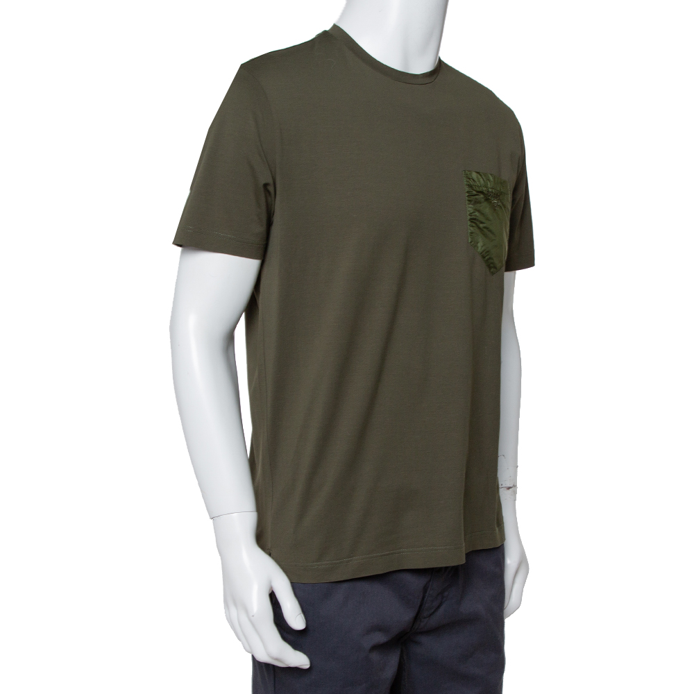 

Prada Olive Green Cotton Pocket Detail Crewneck T-Shirt