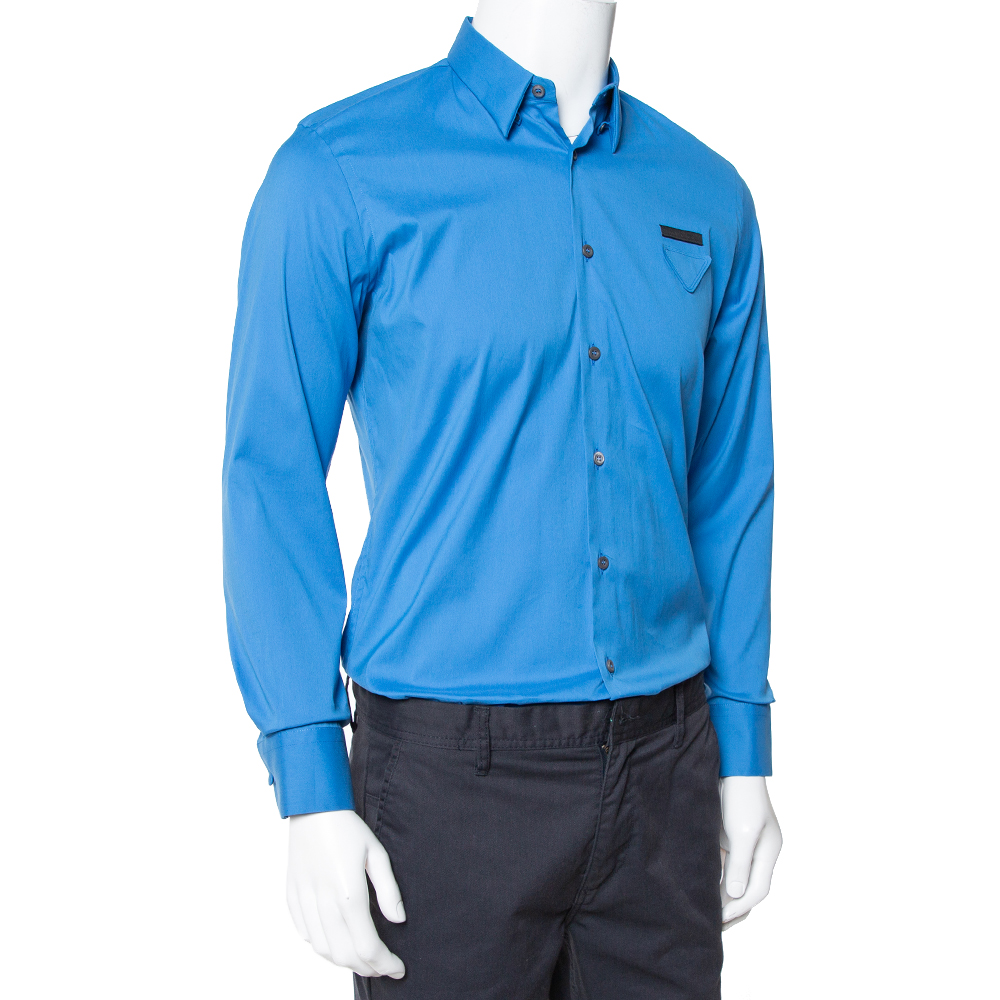 

Prada Blue Stretch Cotton Button Front Shirt