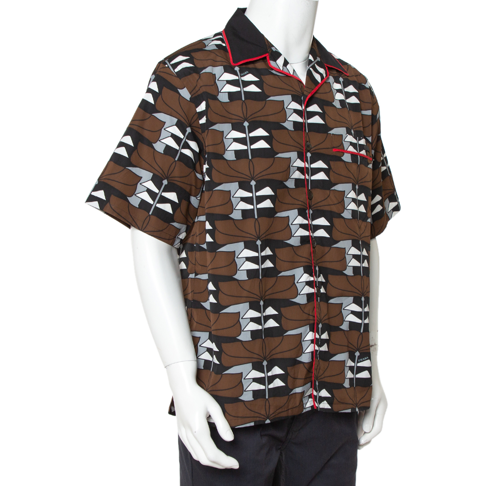 

Prada Brown Abstract Printed Cotton Short Sleeve Bowling Shirt