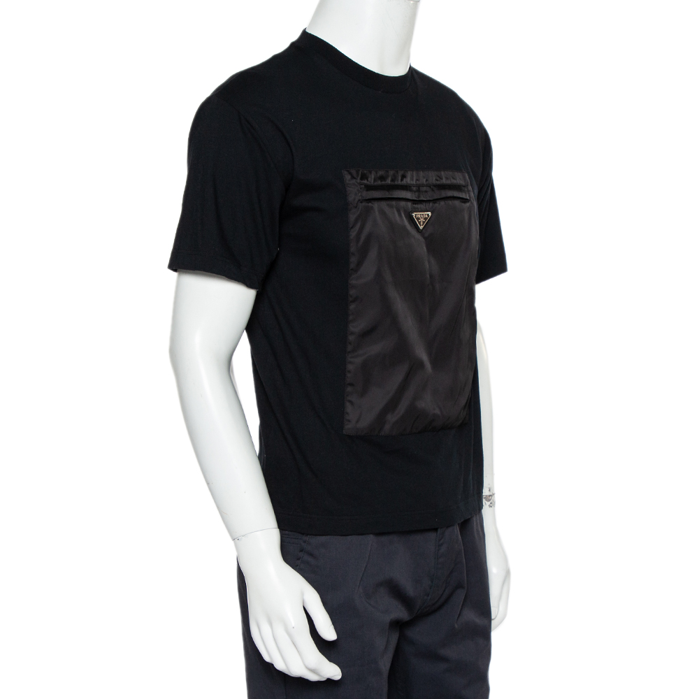 

Prada Black Cotton Synthetic patch Pocket Detail Oversized T-Shirt, Beige