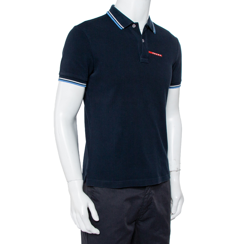 

Prada Navy Blue Cotton Pique Polo T-Shirt