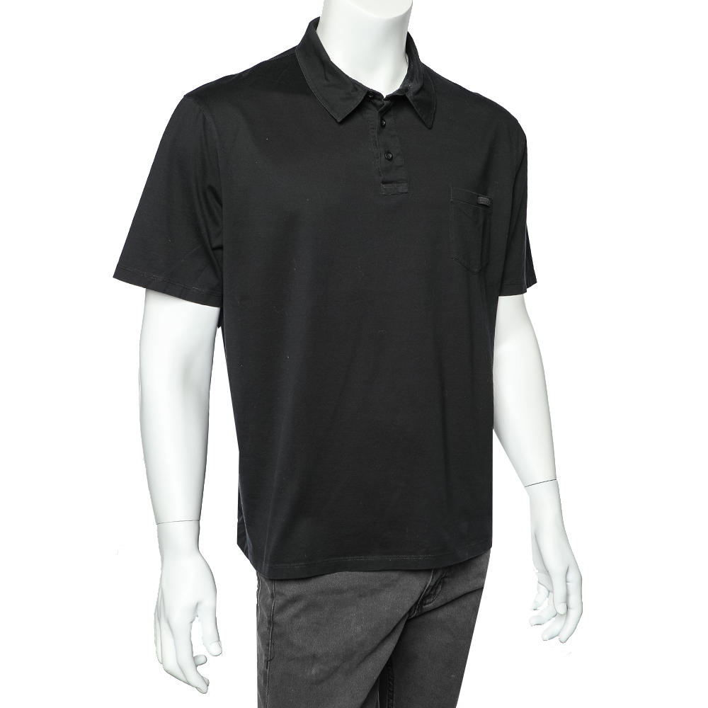 

Prada Black Cotton patch Pocket Detail Polo T-Shirt
