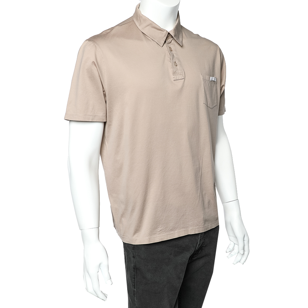 

Prada Beige Cotton Patch pocket Detail Polo T-Shirt