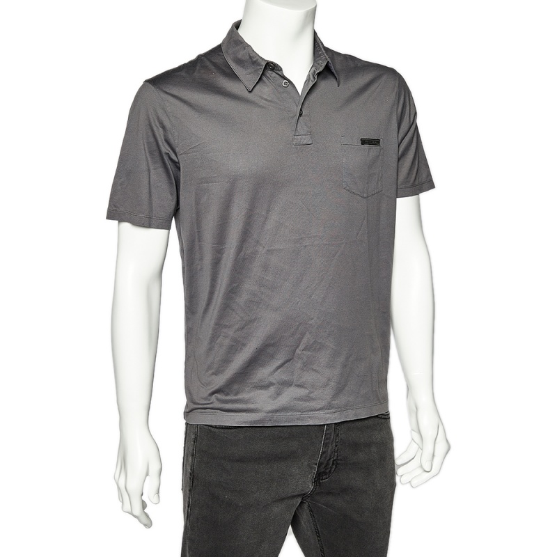 

Prada Grey Cotton Pocket Detail Polo T-Shirt