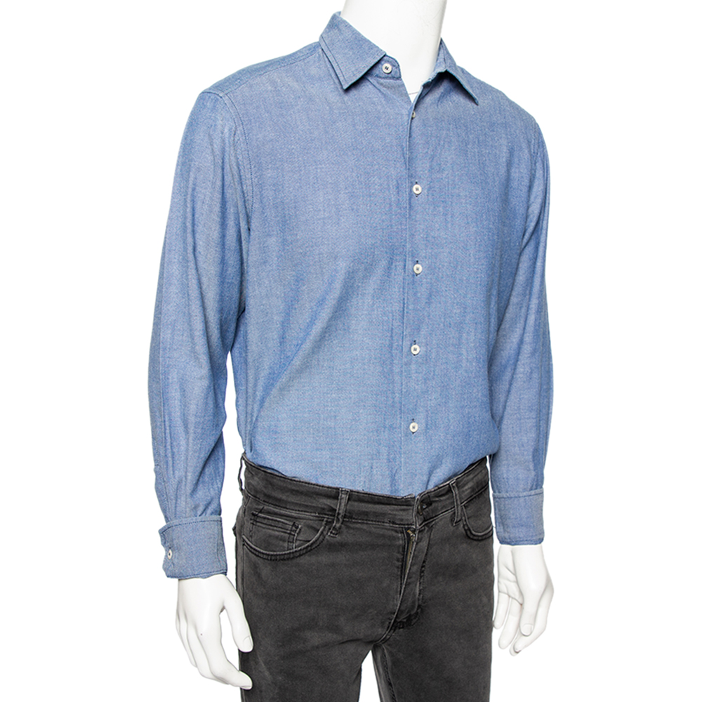 

Prada Blue Cotton Button Front Shirt