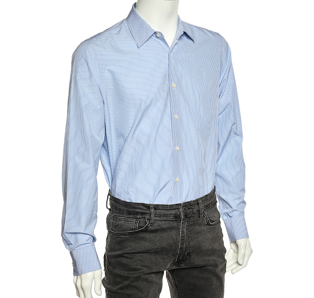 

Prada Blue Striped Cotton Button Front Shirt