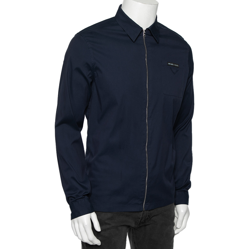 

Prada Blue Cotton Front Zip Long Sleeve Shirt