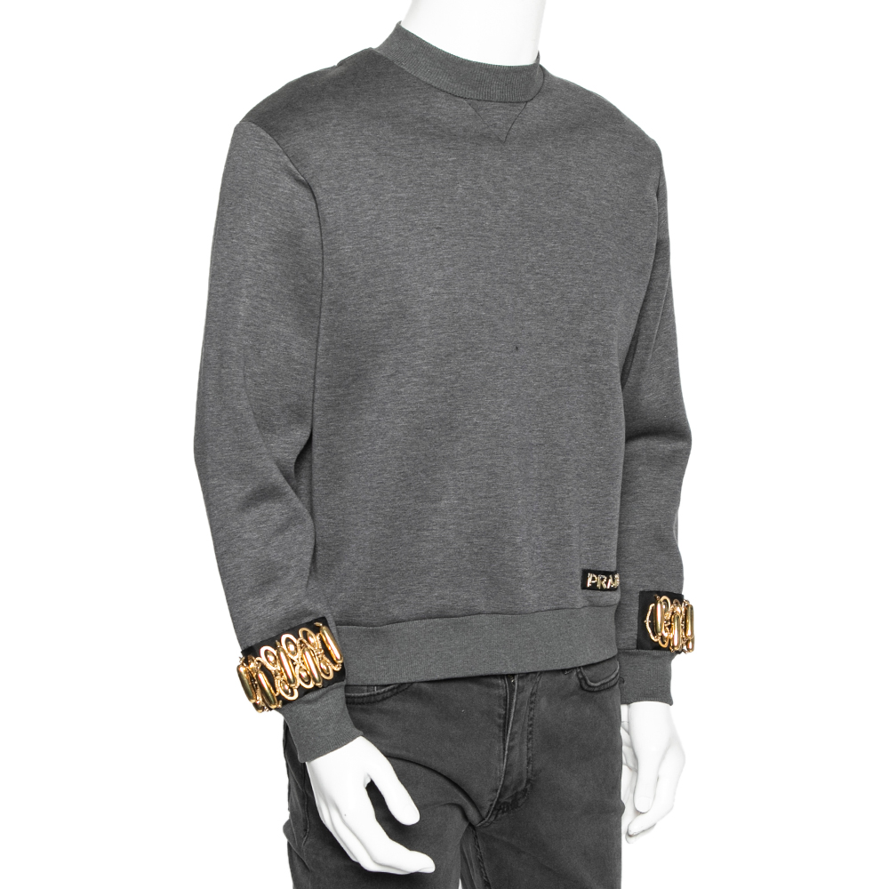 

Prada Charcoal Grey Cotton Knit Embellished Sweatshirt