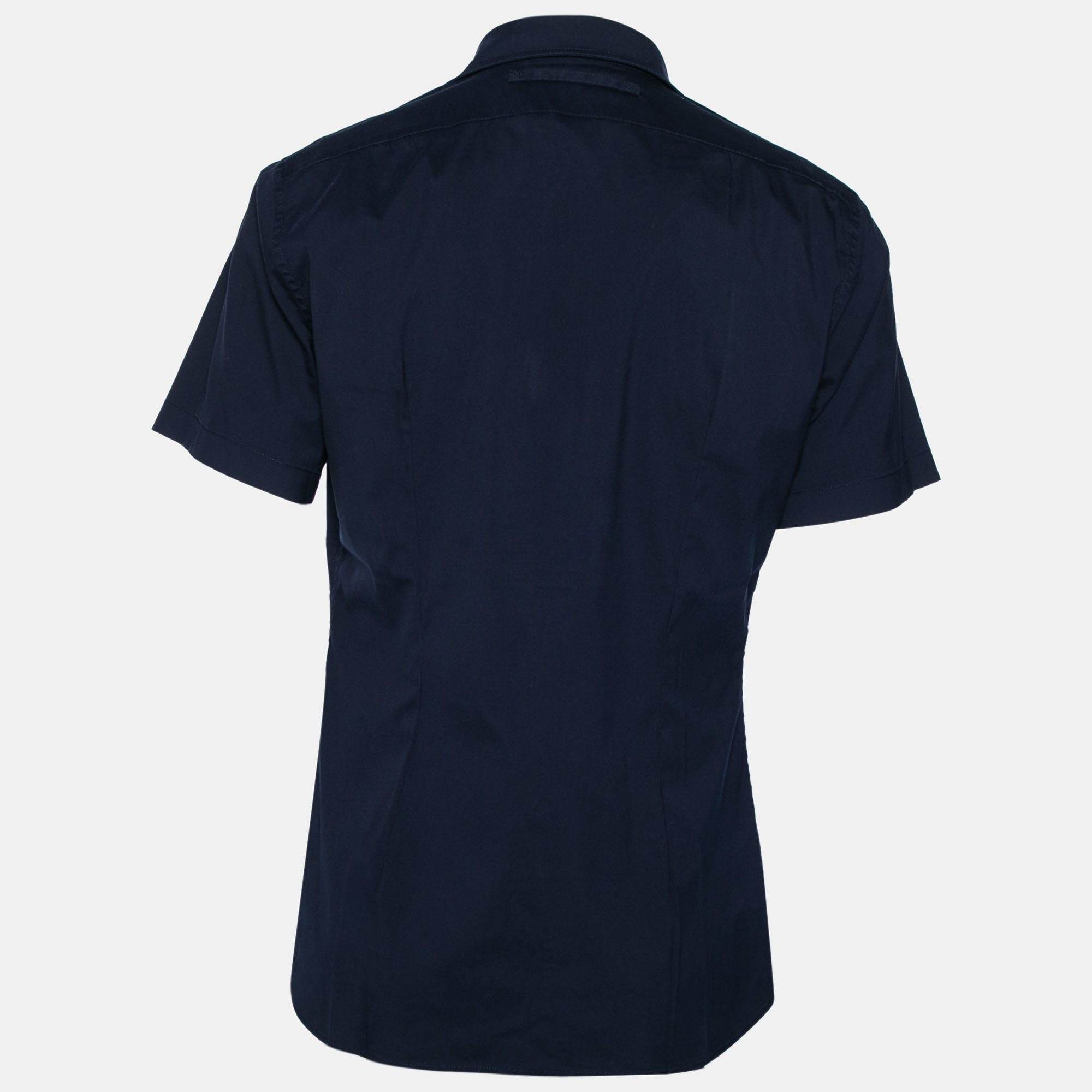 

Prada Sport Navy Blue Stretch Cotton Button Front Short Sleeve Shirt