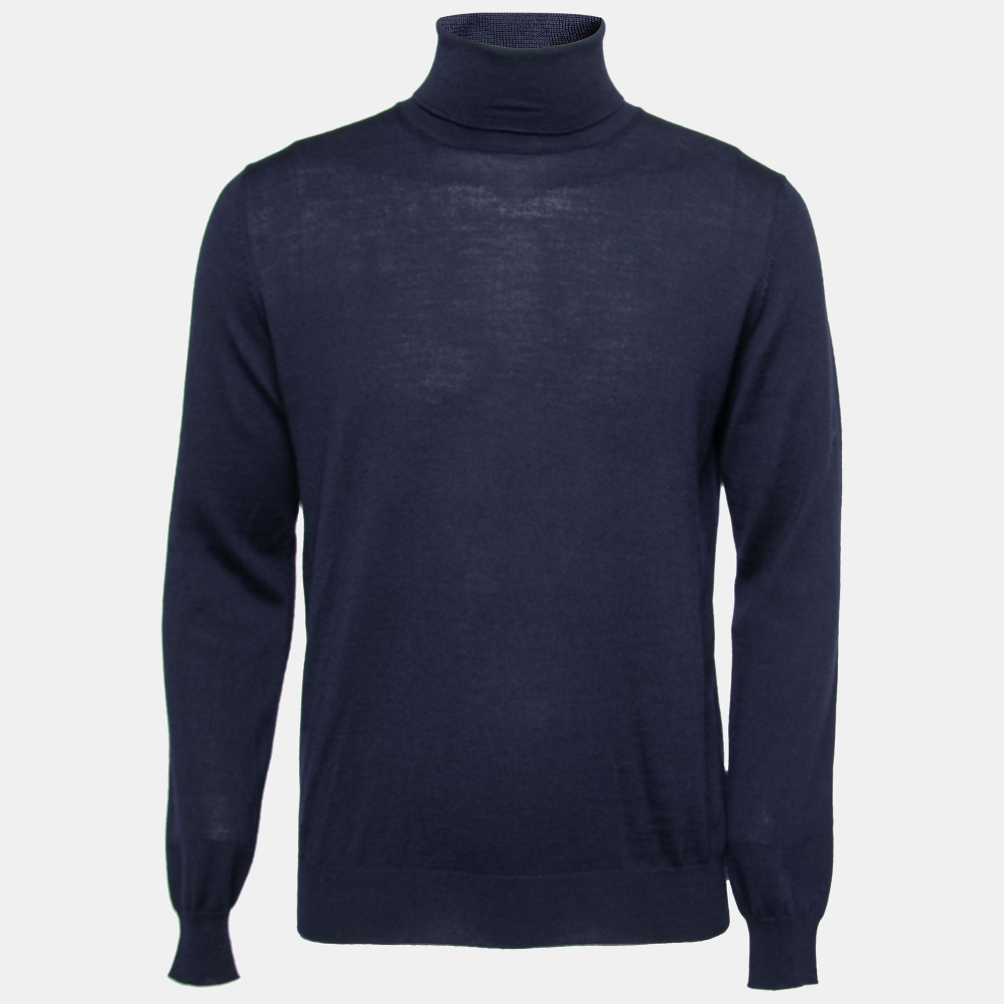 Pre-owned Prada Navy Blue Wool Knit Turtle Neck Long Sleeve Sweater M