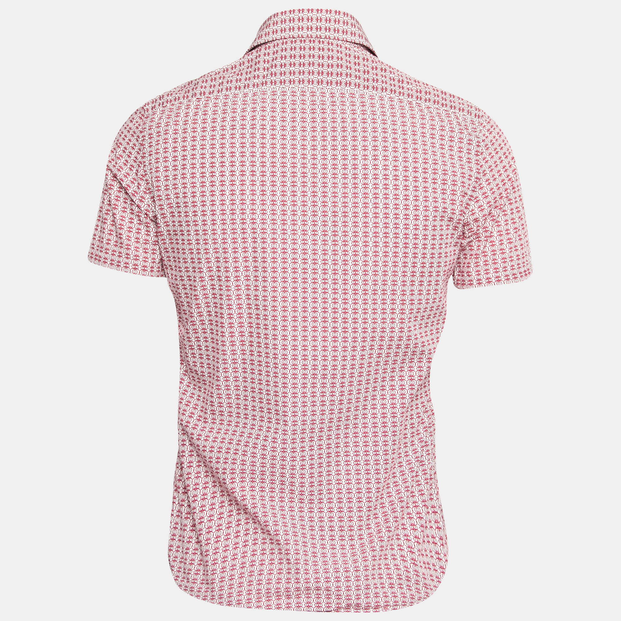 

Prada Red Printed Cotton Button Front Short Sleeve Shirt