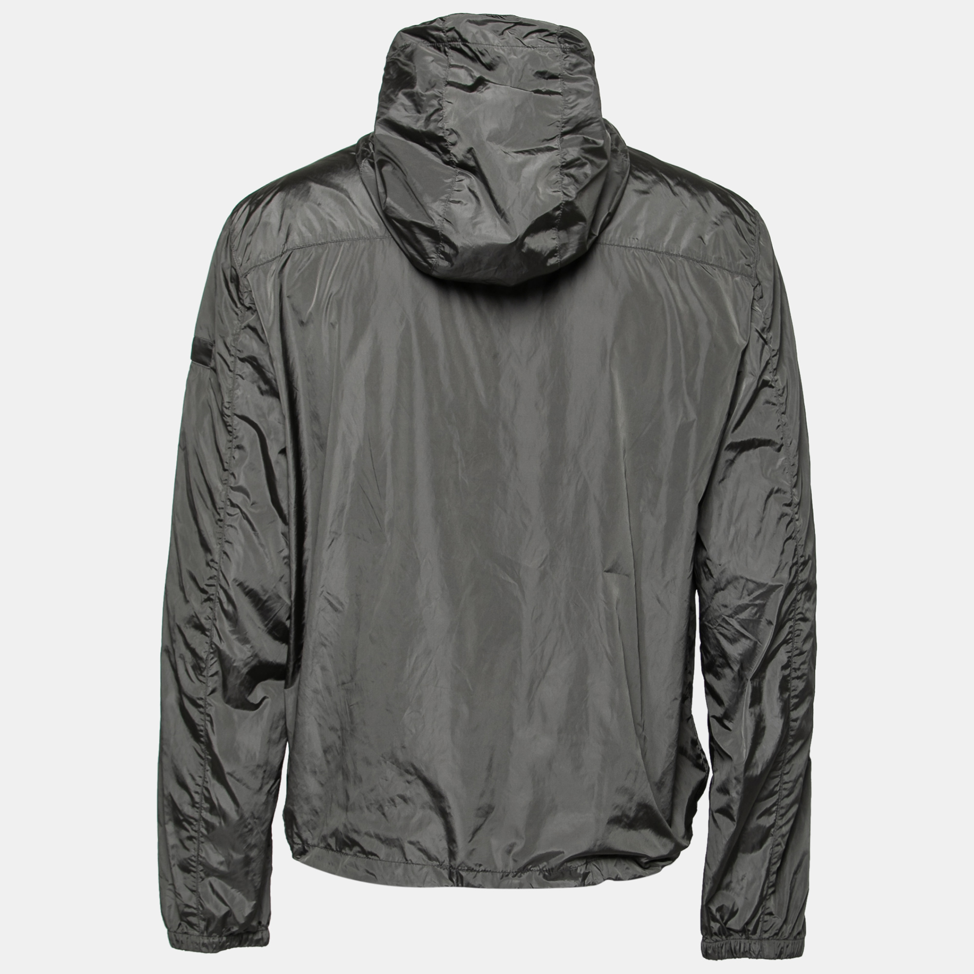 

Prada Grey Synthetic Drawstring Detail Hooded Zip Front Jacket