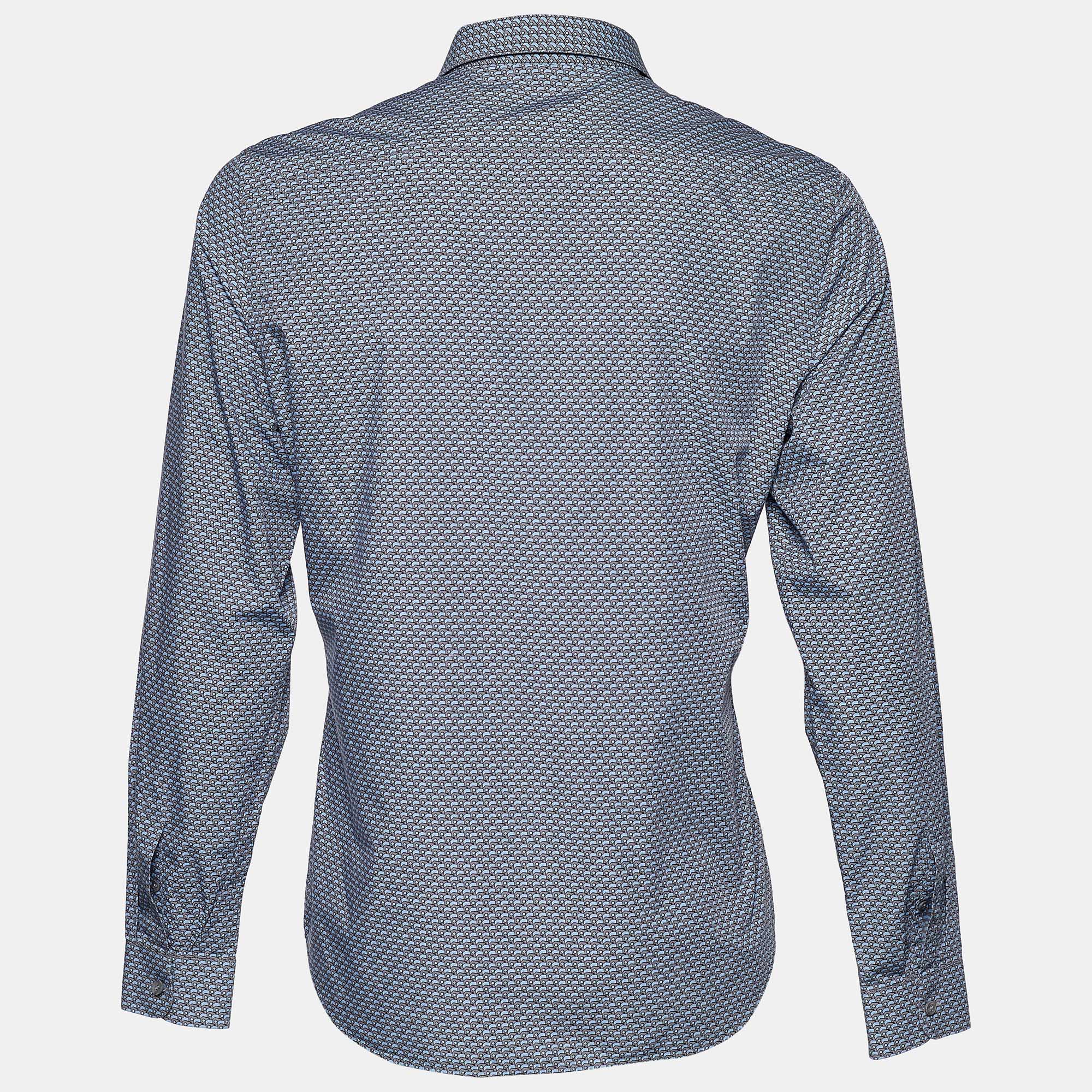 

Prada Grey Geometric Print Cotton Button Front Shirt