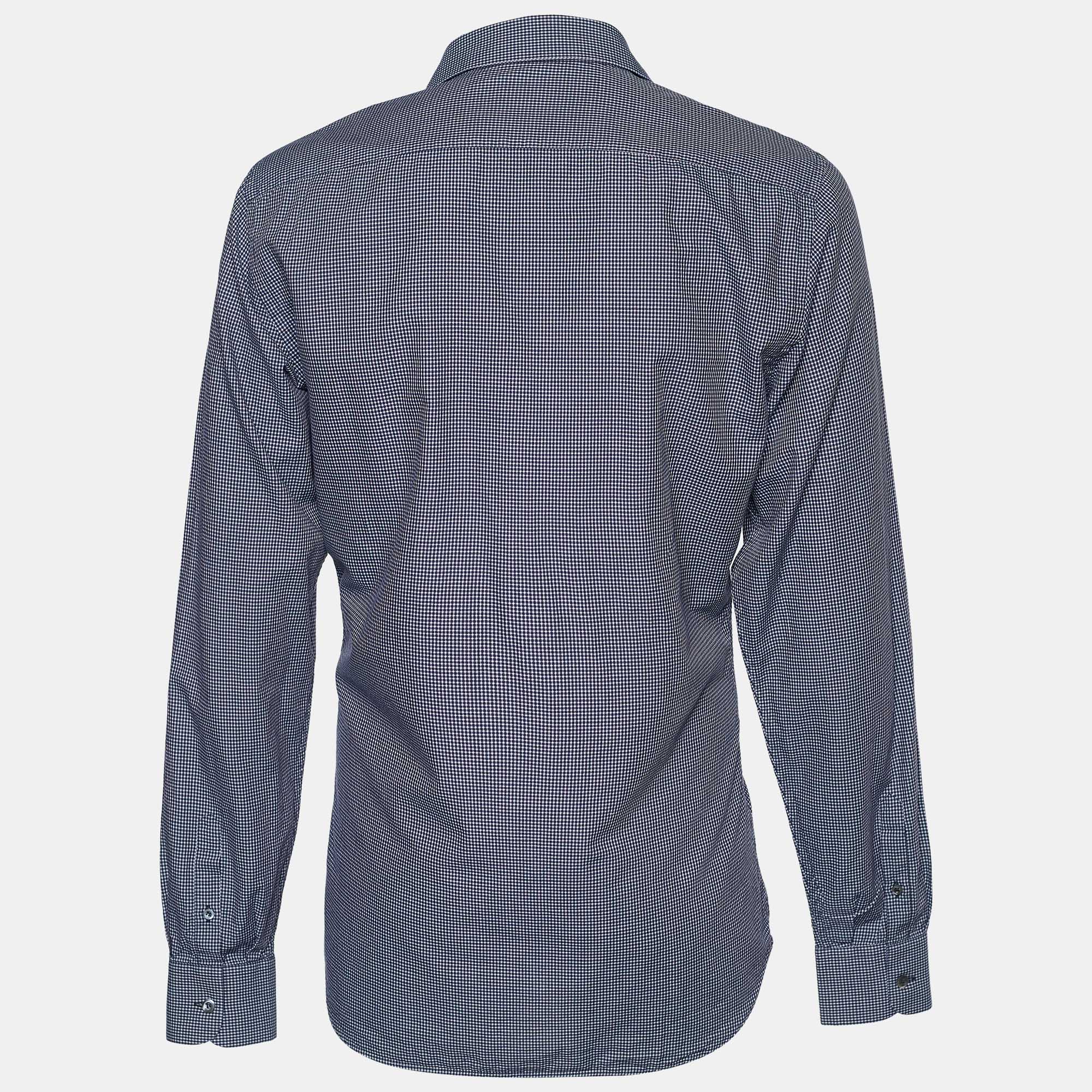 

Prada Navy Blue Checkered Cotton Button Front Shirt