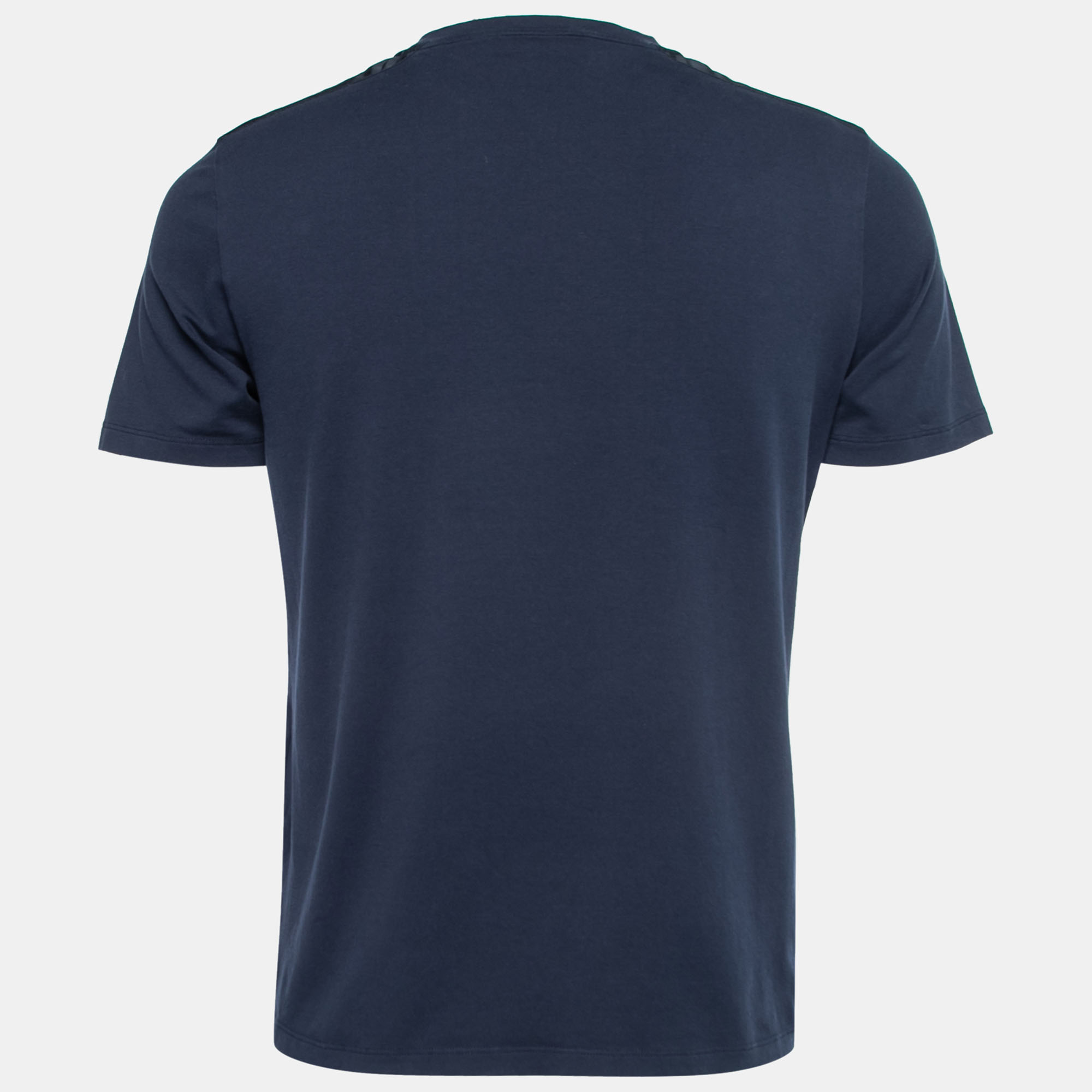 

Prada Navy Blue Cotton Rubber Logo Nylon Pocket-Detail T-Shirt