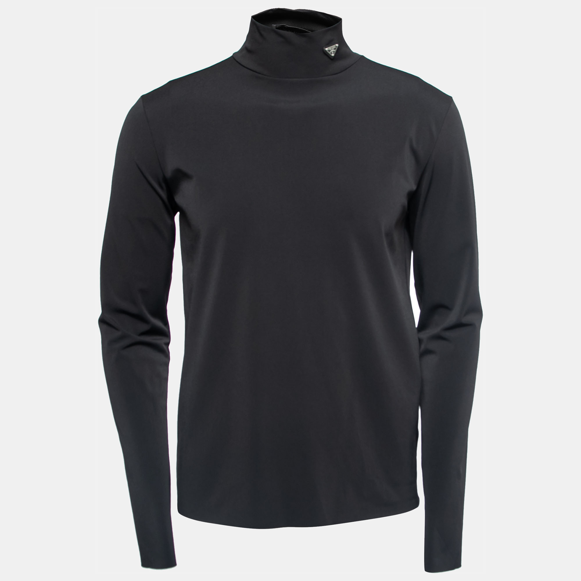 Pre-owned Prada Black Technical Jersey Mock Neck Turtleneck Sweater Xl