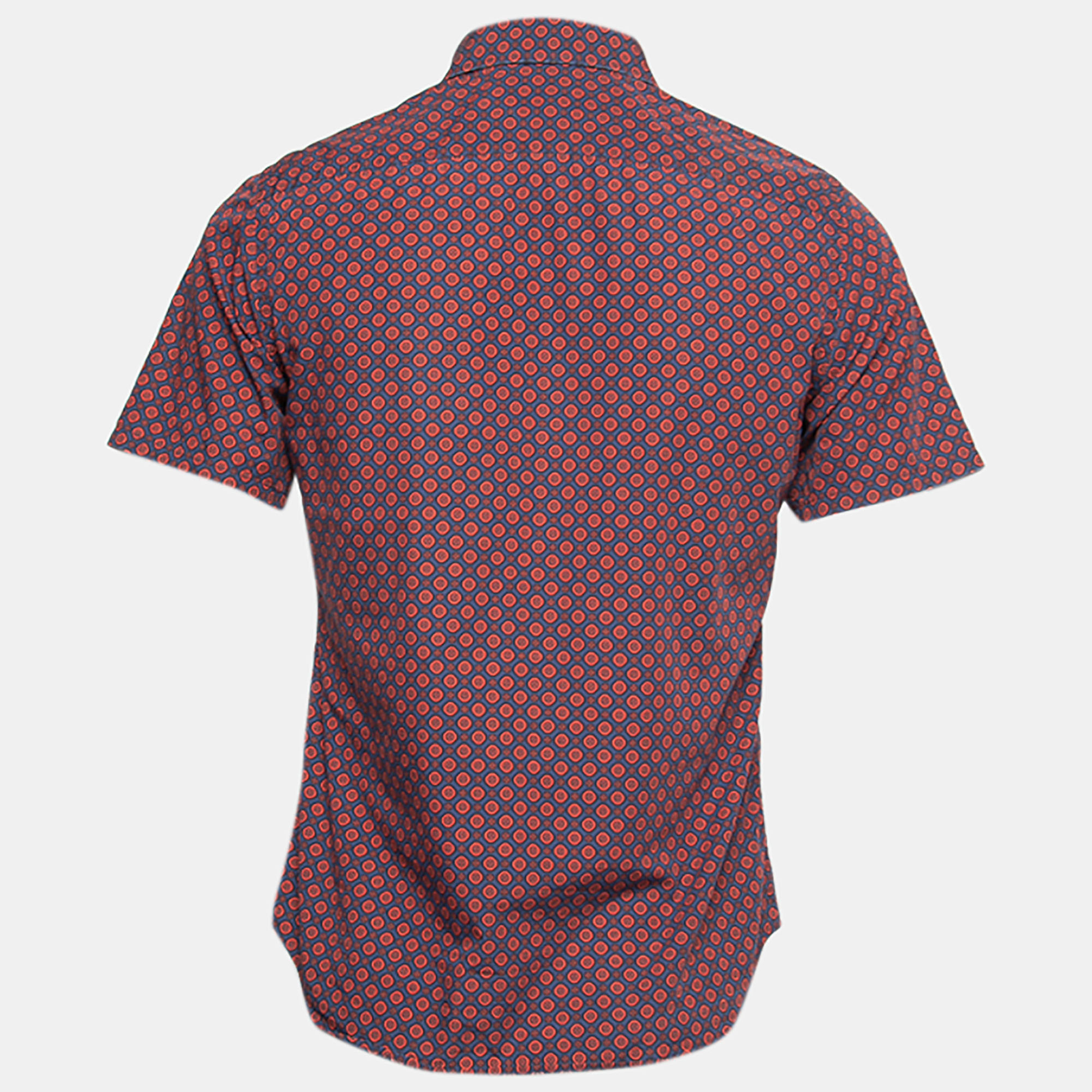 

Prada Navy Blue Printed Cotton Short Sleeve Shirt