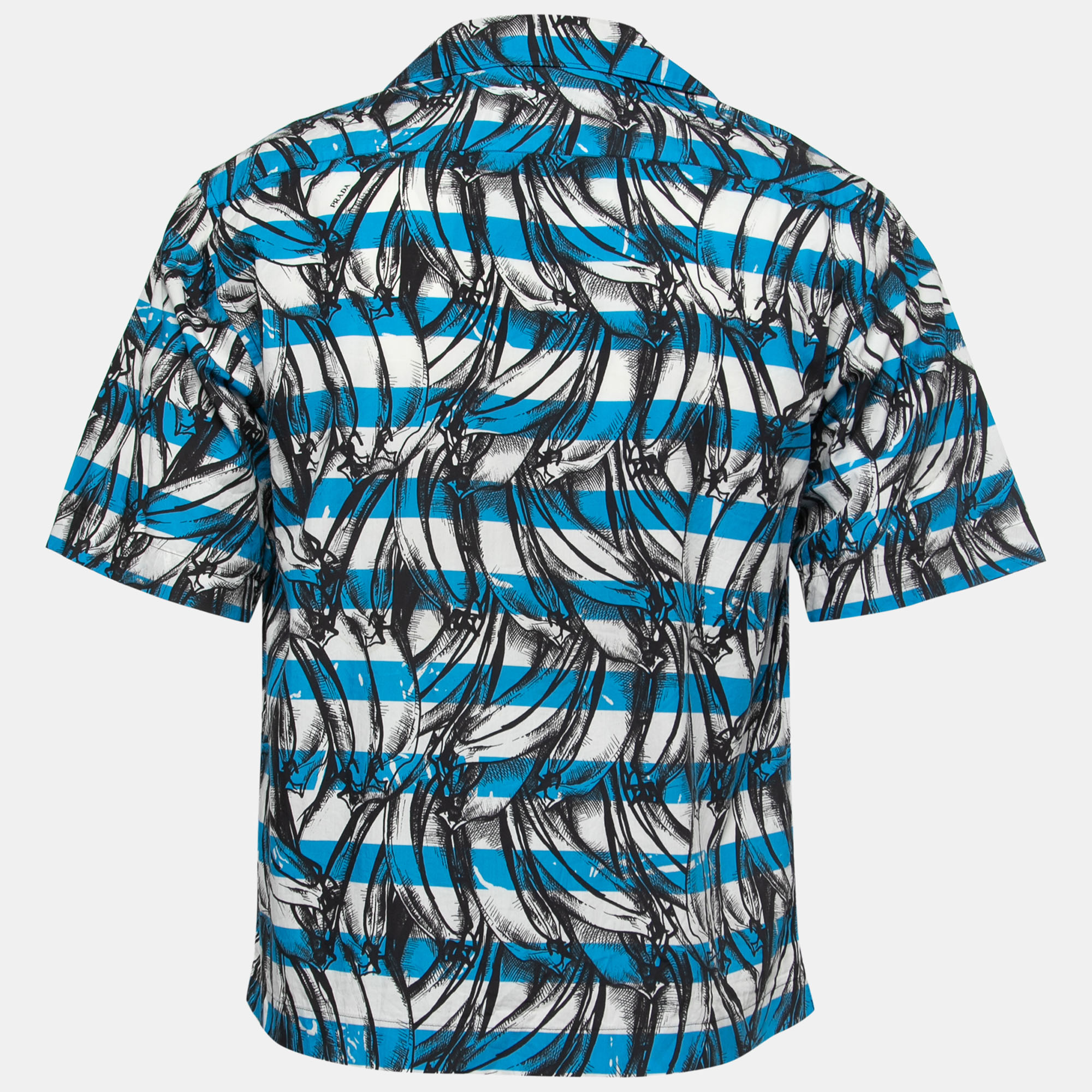 

Prada Blue Striped Printed Cotton Short Sleeve Shirt