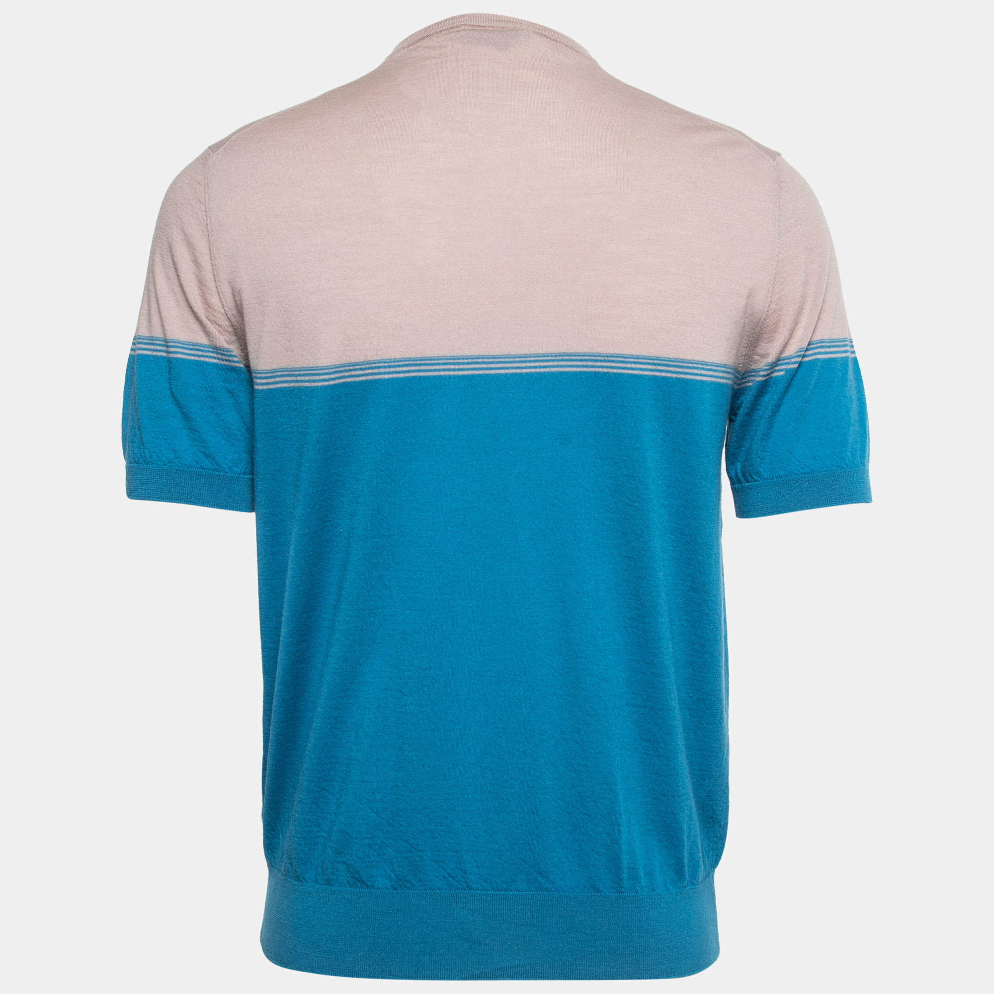 

Prada Blue Logo Embroidered Wool Knit Short Sleeve T-Shirt